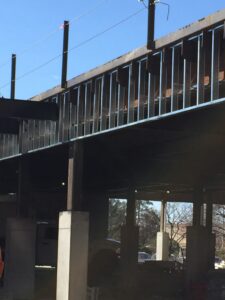Steel framing of pedestrian bridge
